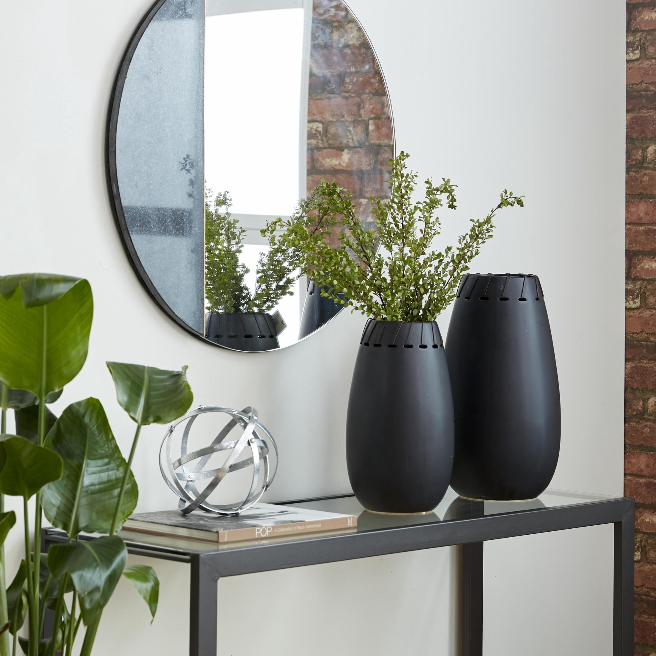DecMode 16", 13"H Black Ceramic Vase with Cut Out Patterns, Set of 2