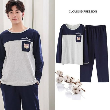 

QWZNDZGR Spring Autumn Plus Size L-4XL PJ Cotton Men s Pajamas Letter Cartoon Pajama Sets Casual Lounge Sleepwear Pyjamas Pijama Homewear