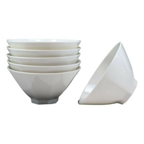 Contemporary Octagon White Jade Melamine Large 9"Dia Soup Salad Bowls 48oz Set 6