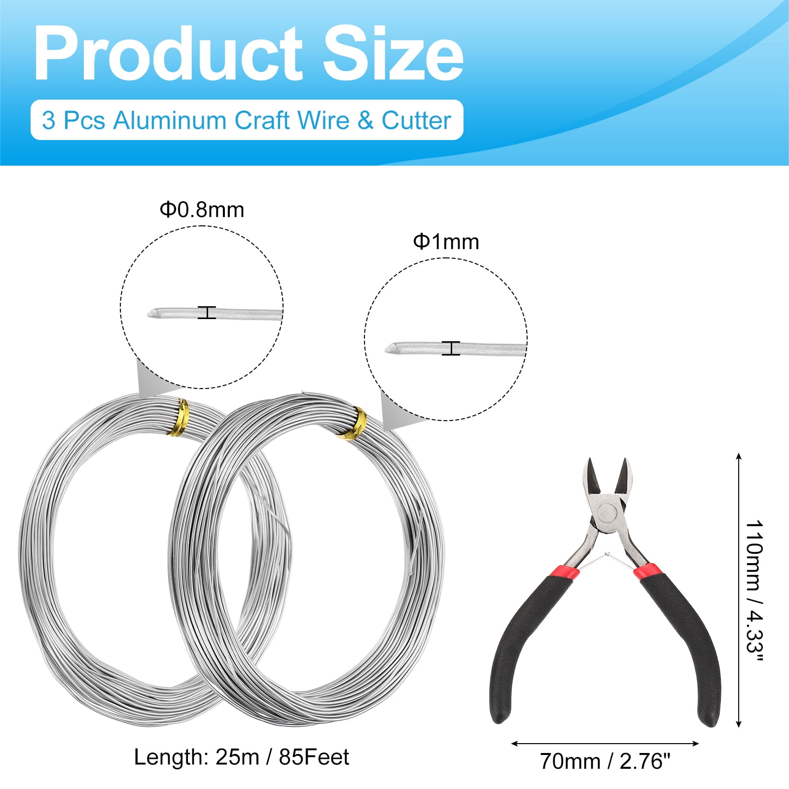 Uxcell 100m 0.4mm Aluminum Craft Wire for DIY Jewelry Making Beading Floral 2 Pcs