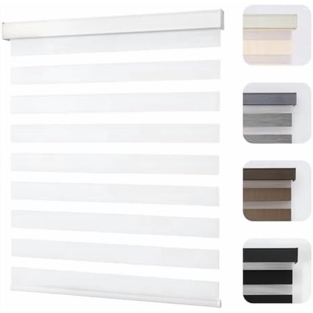 Cordless Zebra Blinds for Windows Dual Layer Light Control Window Blinds with Light-Proof Aluminum Cover Free-Stop Roller Shades for Home & Office (White 70 W x 75 H)