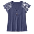 thumbnail image 7 of Only Moment Relaxed Blouse Polyester,Spandex,cotton V Neck Women's Short Sleeve Tops Work Blouses Business Casual Tops Navy,L, 7 of 7
