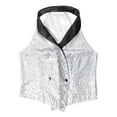 thumbnail image 5 of LiiYii Women's Shiny Sequins Suit Vest Button Closure Formal Dressy Waistcoat Concert Rave Party Silver M, 5 of 7