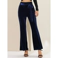 thumbnail image 5 of INSPIRE CHIC Women's Velvet Pants Tie Waist Stretchy Wide Leg Pants with Pockets M Dark Blue, 5 of 6