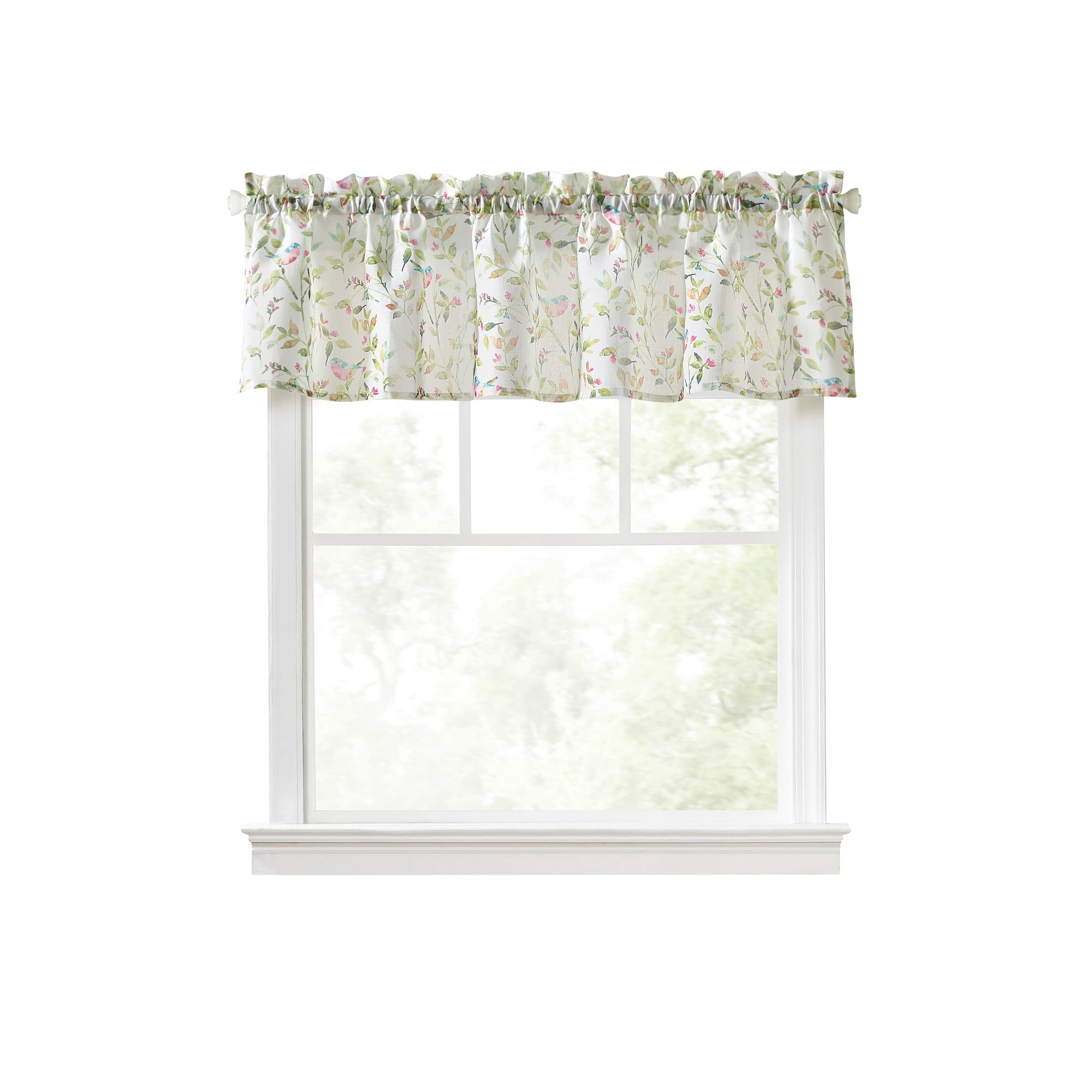 Martha Stewart Kensington Garden Print Tailored Valance Pink, Pole Top, Sheer, Indoor, Adult, 1 Piece, 56 x 14