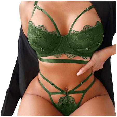 

Gyouwnll Sleepwear For Womens Pajamas For Women Ladies Fashion Water-Soluble Lace Underwear Bandage Three-Point Set