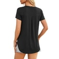 thumbnail image 2 of Fancyglim Women's V Neck Top Short Sleeve Work Pleated Blouses Shirt Black M, 2 of 5