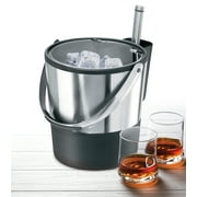 Oggi Ice Bucket with Flip Top and Ice Scoop, Large 4 Qt Capacity, Stainless Steel & Black Model