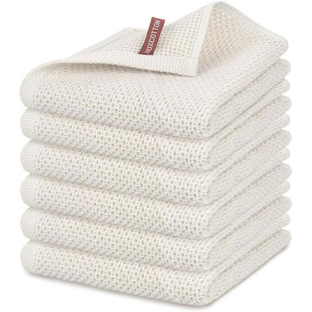 JJEAN-6 Pack Kitchen Towels 100% Cotton Waffle Weave Dish Towels for Drying Dishes Extra Soft & Absorbent Hand Towels-13 x 28 Inch Beige