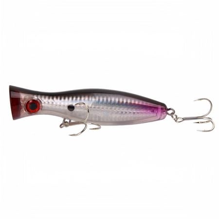 Topwater Popper Fishing Lure Hard Bait with Treble Hooks for Bass Striper and Saltwater Fishing Black Silver 1.41 oz 4.92 Inch