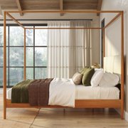 Harbor King Canopy Bed with Upholstered Headboard, Pecan/ Swiss Coffee