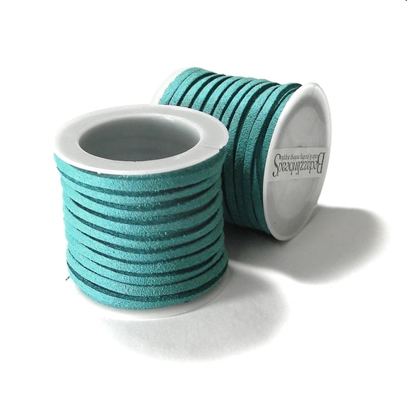 BdBeads Teal Blue Faux Suede Leather Flat Cording, 3mm Wide, 15 Foot Spool, 20 Pound Test, for Jewelry Making and Crafts