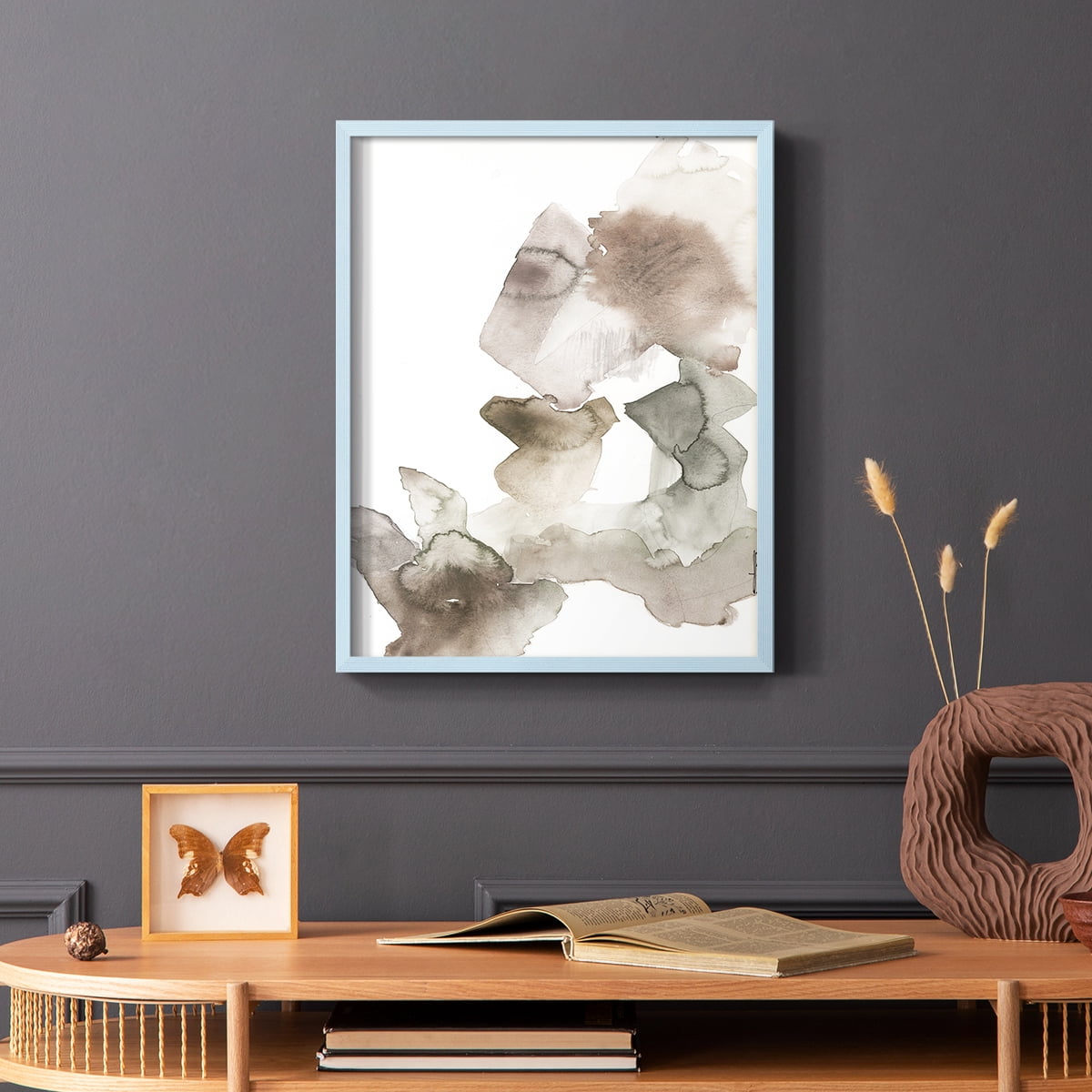 Untitled IX V31 Framed Print in Blue Solid Wood Framed Print No Nail Hanging