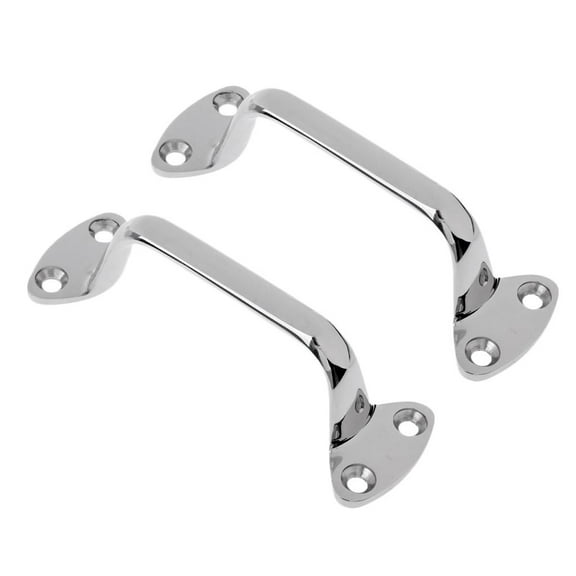 2 Pack Polished 316 Stainless Heavy Duty Boat Marine Grab Handle Hand Rail Hardware, Length 6-inch with 4 Holes 1/4inch