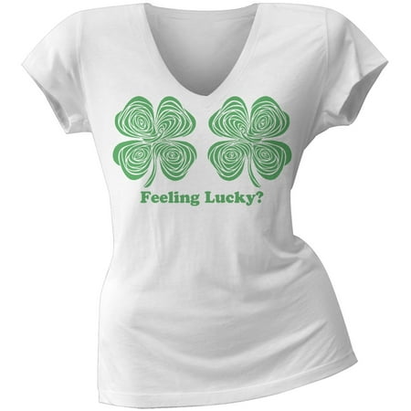 St. Patricks Day - Feeling Lucky Hypnotic Shamrock Juniors V Neck Soft