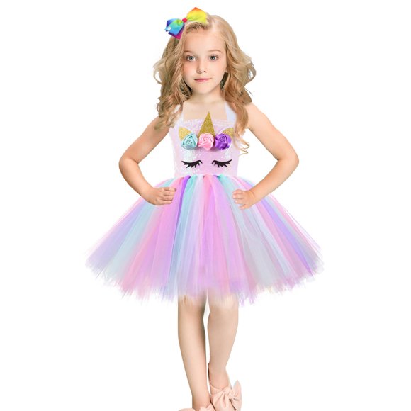 Tutu Dreams Sequin Unicorn Dress for Girls 1-10Y with Hairpin Birthday Easter Tea Party Gifts Spring Dance Dresses