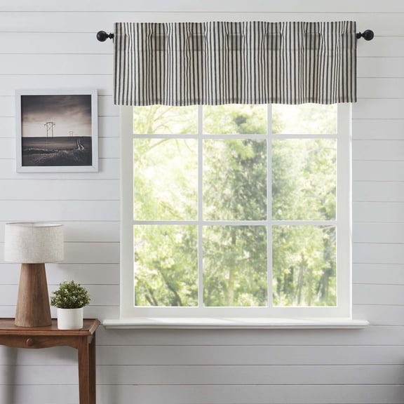 VHC Brands Ashmont Grey Ticking Stripe Farmhouse Kitchen Curtain Valance 16x60