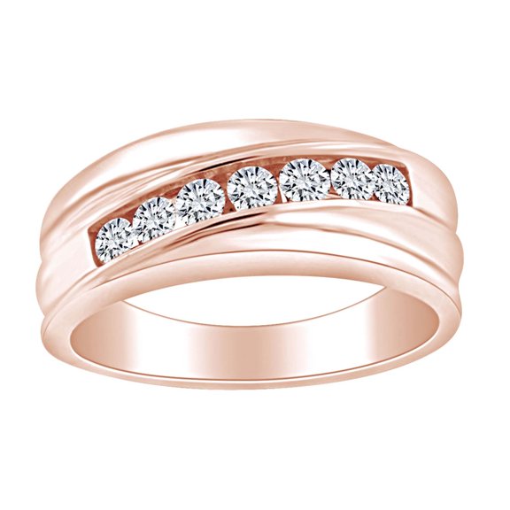 AFFY Father's Day Gift 1/2 Carat Round Shape White Natural Diamond Men's Swirl Wedding Band Ring In 14k Solid Rose Gold (0.50 Cttw) Ring Size-9