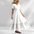 thumbnail image 7 of YuXingFu Womens Cotton Dresses with Sleeves Maxi V-Neck Plus Size Womens Dress Short Sleeve for Beach Long Casual Summer White S, 7 of 7
