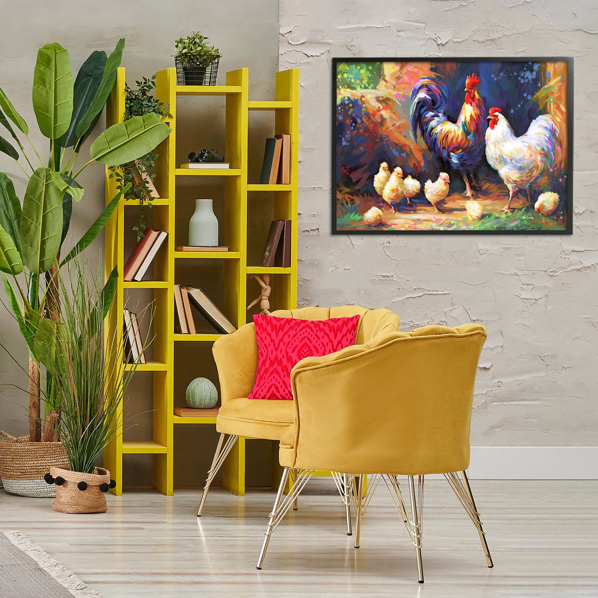 Stupell Industries Chicken Family Paint Splatter Animals & Insects Painting Black Framed Art Print Wall Art, 30 x 20