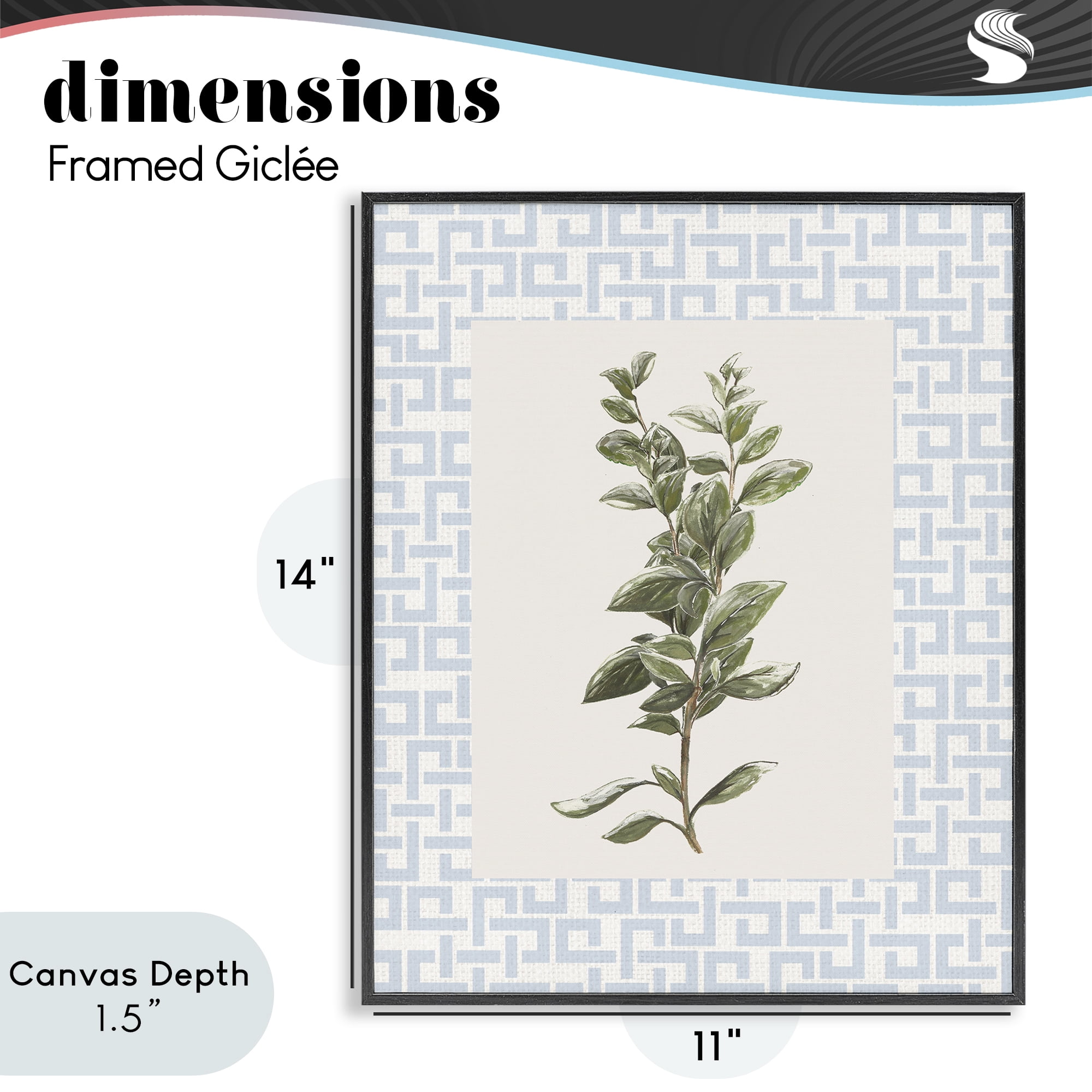 Stupell Industries Fresh Herb on Geometric Black Framed Giclee Art, design by Diannart