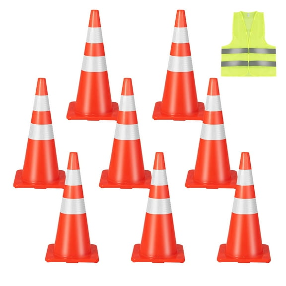 Costway 8 Pack Traffic Safety Cones 28'' Parking Cones with Reflective Collars Safety Vest