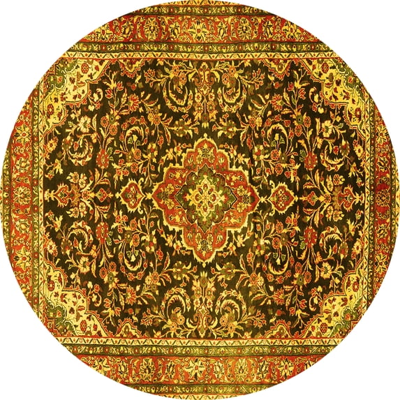 Ahgly Company Indoor Round Medallion Yellow Traditional Area Rugs, 3' Round