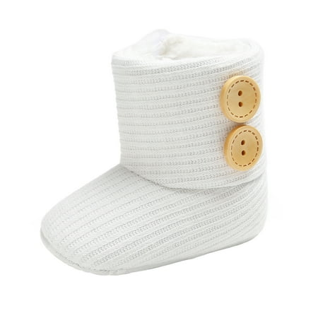 

EHTMSAK Newborn Infant Girls Boy Button Fleece Lined Boots First Walkers Shoes Baby Toddler Winter Non-Slip Slippers White 0-18M 3