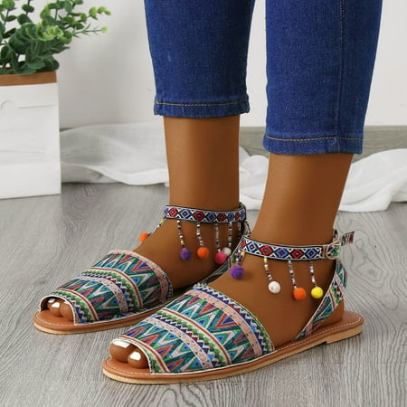 

ZHELIYO Women s sandals Women Summer Color Beach Buckle Strap Casual Open Toe Flat Soft Bottom Breathable Shoes Sandals Green 8.5