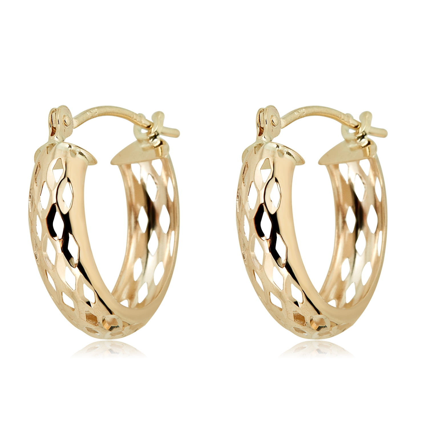 10k Yellow Gold Diamond-cut 3mm Round Hoop Earrings Length 15mm