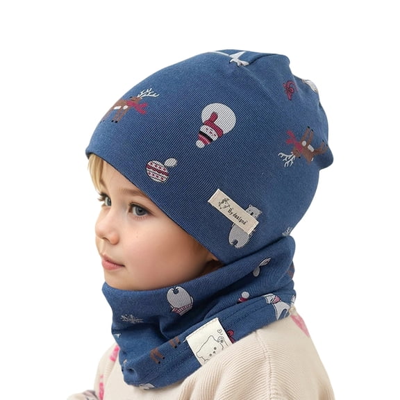 Gaexia Beanie Toddler Boy,Double Layer Winter Hat and Neck Warmer Combo for Kids Windproof Thermal Ear Scarf Set