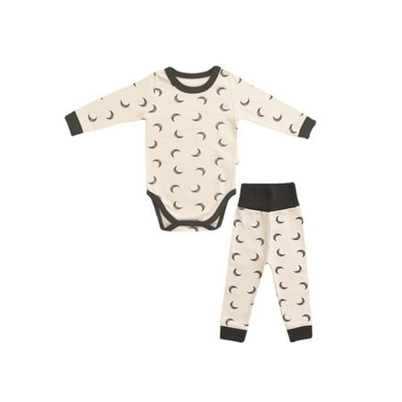 

Niuer Newborn Jumpsuit Set Long Sleeve Romper Outfit 2Pcs Bodysuit + Pants Cartoon Playsuit Buttons Apricot Moon Print 90cm