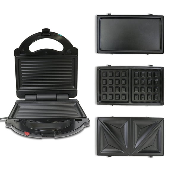 Total Chef 4-in-1 Grill Waffle Maker Sandwich Press Open, Electric Griddle, Black