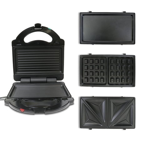 

Total Chef 4-in-1 Grill Waffle Maker Sandwich Press Open Electric Griddle Black