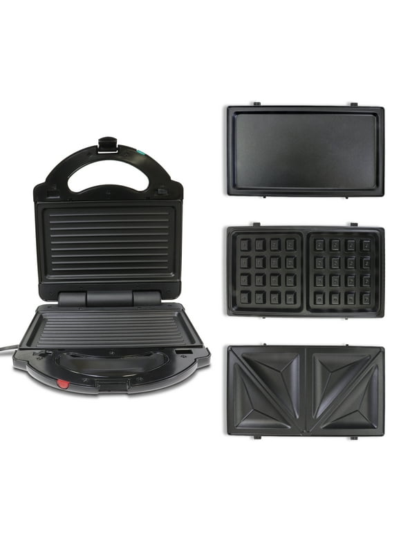 Total Chef 4-in-1 Grill Waffle Maker Sandwich Press Open, Electric Griddle, Black
