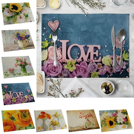 

HeYii Placemat，42x32cm Potted Flower Oil Painting Waterproof Heat Insulation Table Pad