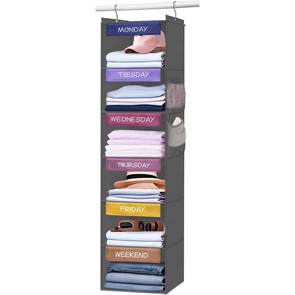Weekly Clothes Organizer for Kids - 6-Shelf - Hanging Closet Daily Clothing Organization