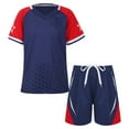 thumbnail image 3 of ZDHoor Boys Soccer Football Jersey Outfits Short Sleeve T-Shirt and Shorts Sports Team Training Uniform Navy Blue 13-14, 3 of 6