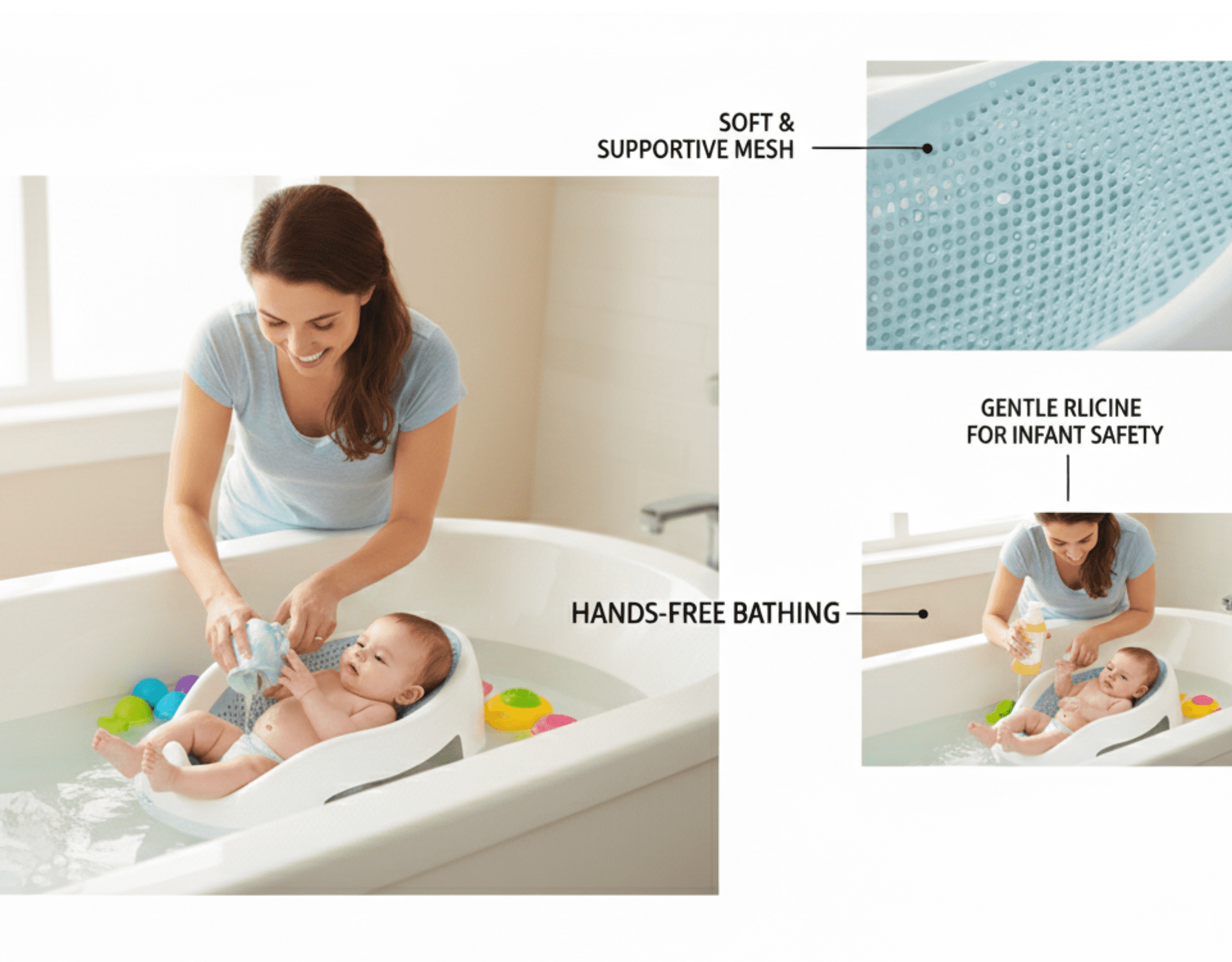 Angelcare Soft Touch Baby Bath Support for Newborns, Aqua - Ergonomic Infant Bath Seat with Hygienic Quick-Dry Mesh, for Bathtub, 0-6 Months, 20 lbs 3 Pack