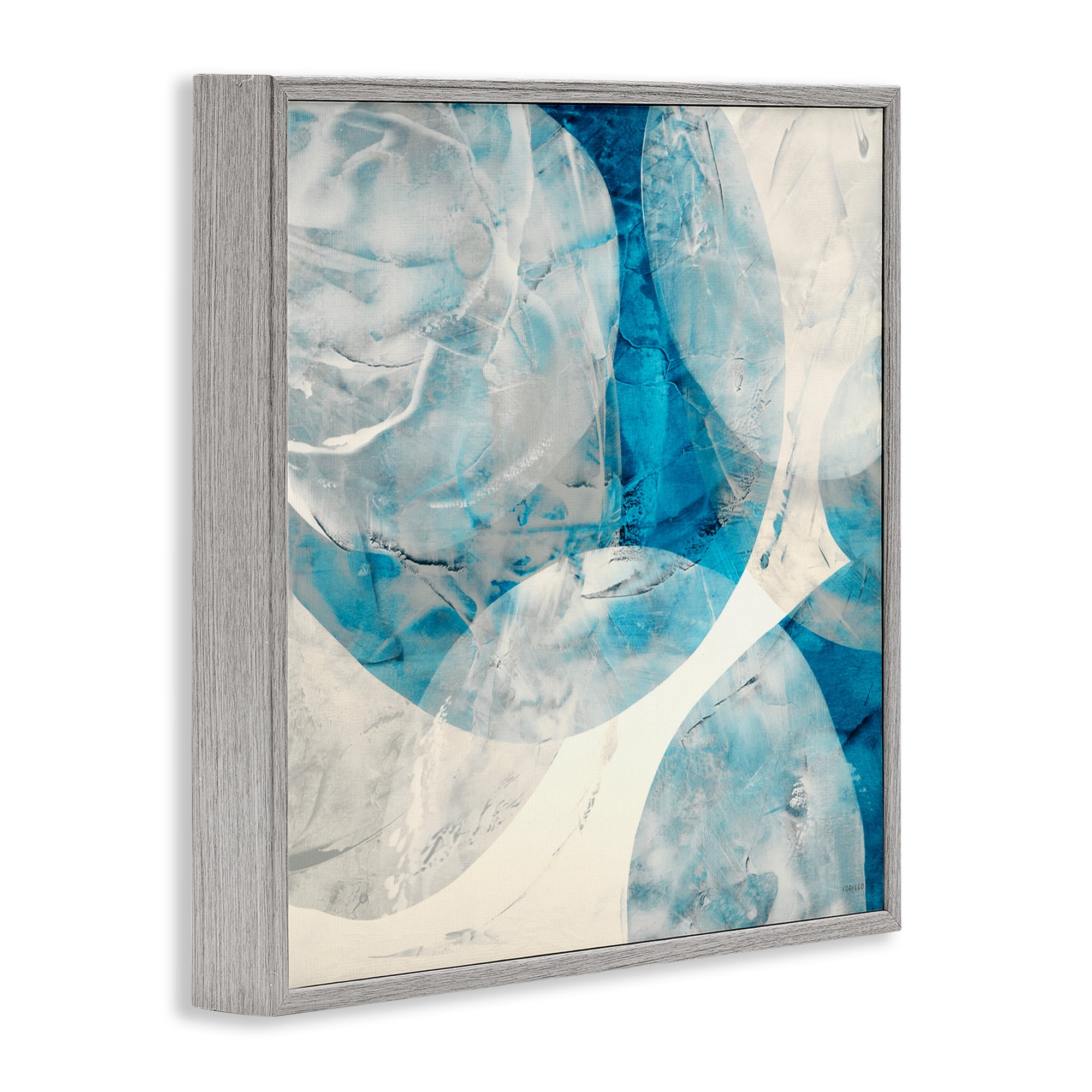 Stupell Industries Layered Blue Spheres Abstract Painting Gray Framed Art Print Wall Art, 17 x 17