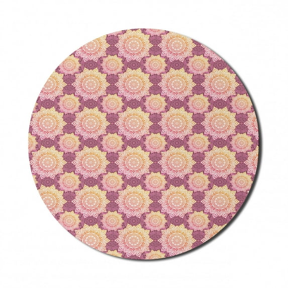 Mandala Mouse Pad for Computers, Sun Look Floral Pattern with Modernistic Design Medallion Ornament, Round Non-Slip Thick Rubber Modern Gaming Mousepad, 8" Round, Pink and Multicolor, by Ambesonne