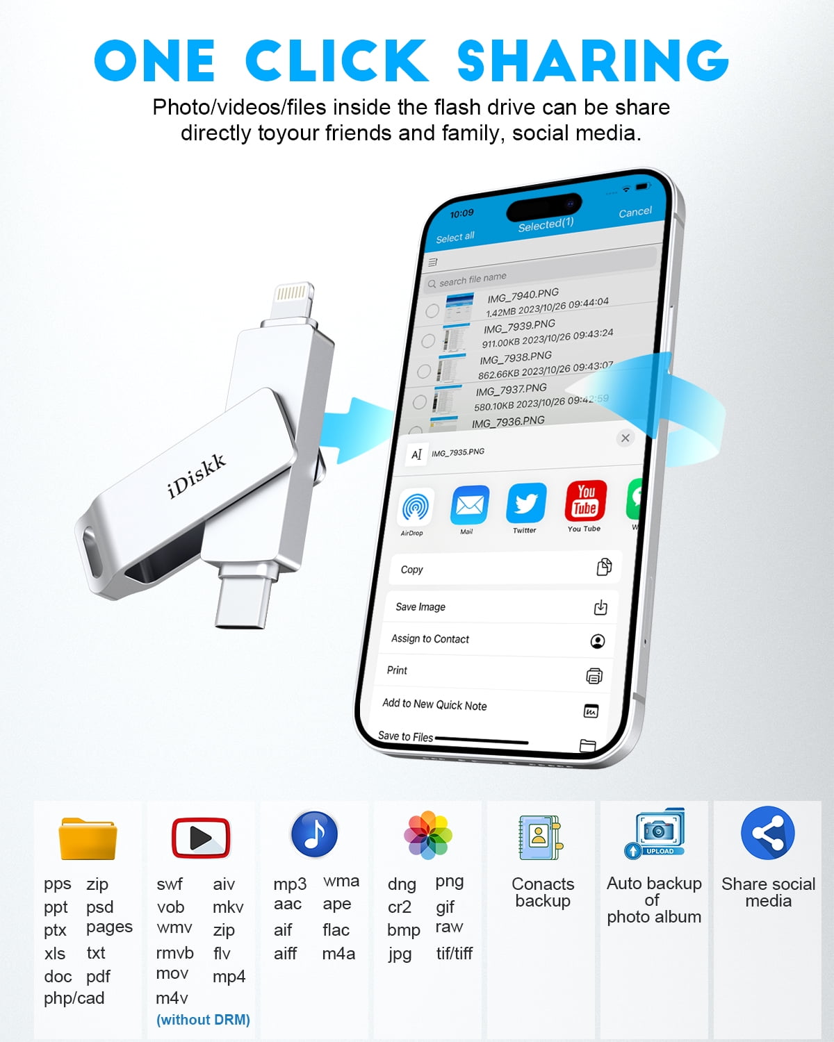 iDiskk MFi Certified 256GB Flash Drive for iPhone Photo Stick for iPhone, iPad, and Macbook - Thumb Drive with Lightning and USB Type-C Connectors