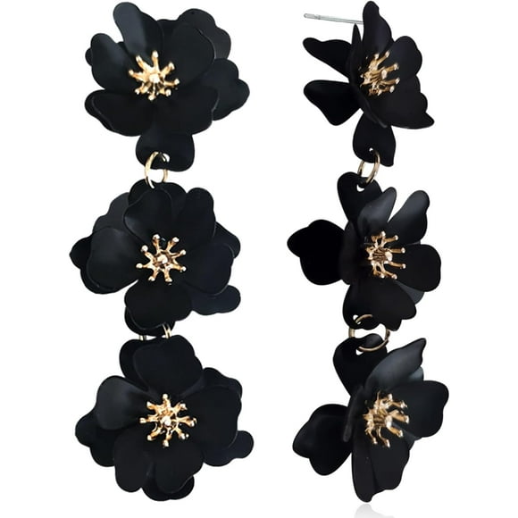 Elegant Bohemian Matte Tiered Triple Flower Dangle Drop Earrings Chic Charm Cute Long Floral Stud Earrings For Women Statement Jewelry Gifts[L1651]