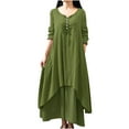 thumbnail image 4 of ZVNAΖH Womens Plus Size Summer Dresses Casual Short Sleeve Cotton Linen Ankle Length Dresses Button V Neck Flowy Dress, 4 of 8