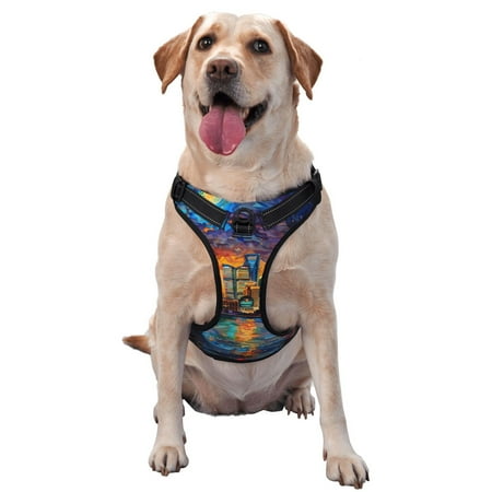 Adobk Neon Shanghai Cityscape Night Print No Pull Dog Harness 3 Snap Buckles Reflective Oxford No Choke Puppy Harness for Small Medium Large Dogs-Medium