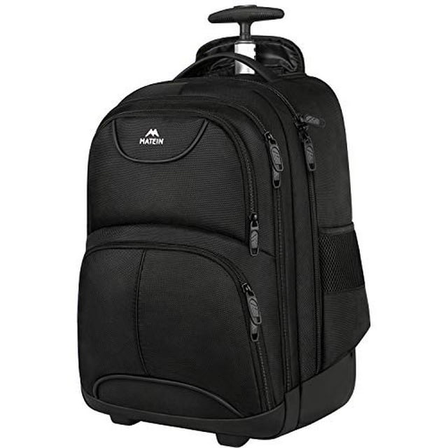 Rolling Backpack, Matein Waterproof College Wheeled Laptop Backpack for Travel, Carryon Trolley Luggage Suitcase Compact Business Bag Student Computer Bag for Men Women fit 15.6 Inch Notebook,Black