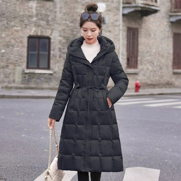 Abrigo de invierno para mujer 2024 nueva chaqueta acolchada color solido simple informal Parker grueso resistente al viento calido largo con