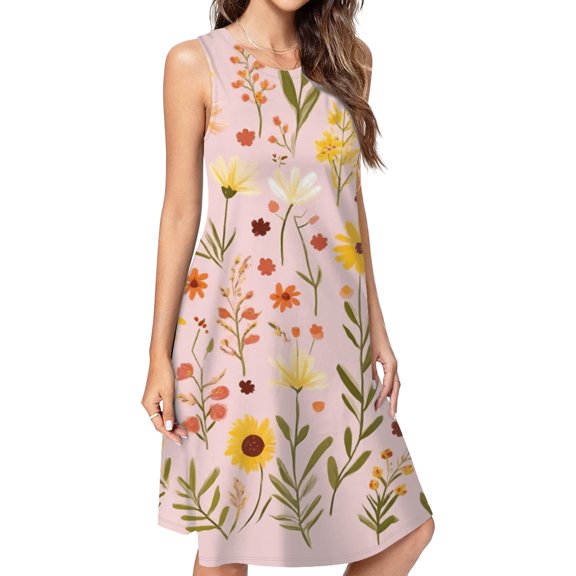 Pretty Pink Floral Summer Blooms Dress Elegant Party Dresses Evening Dresses Women Dress Sleeveless Dress Ladies Dresses
