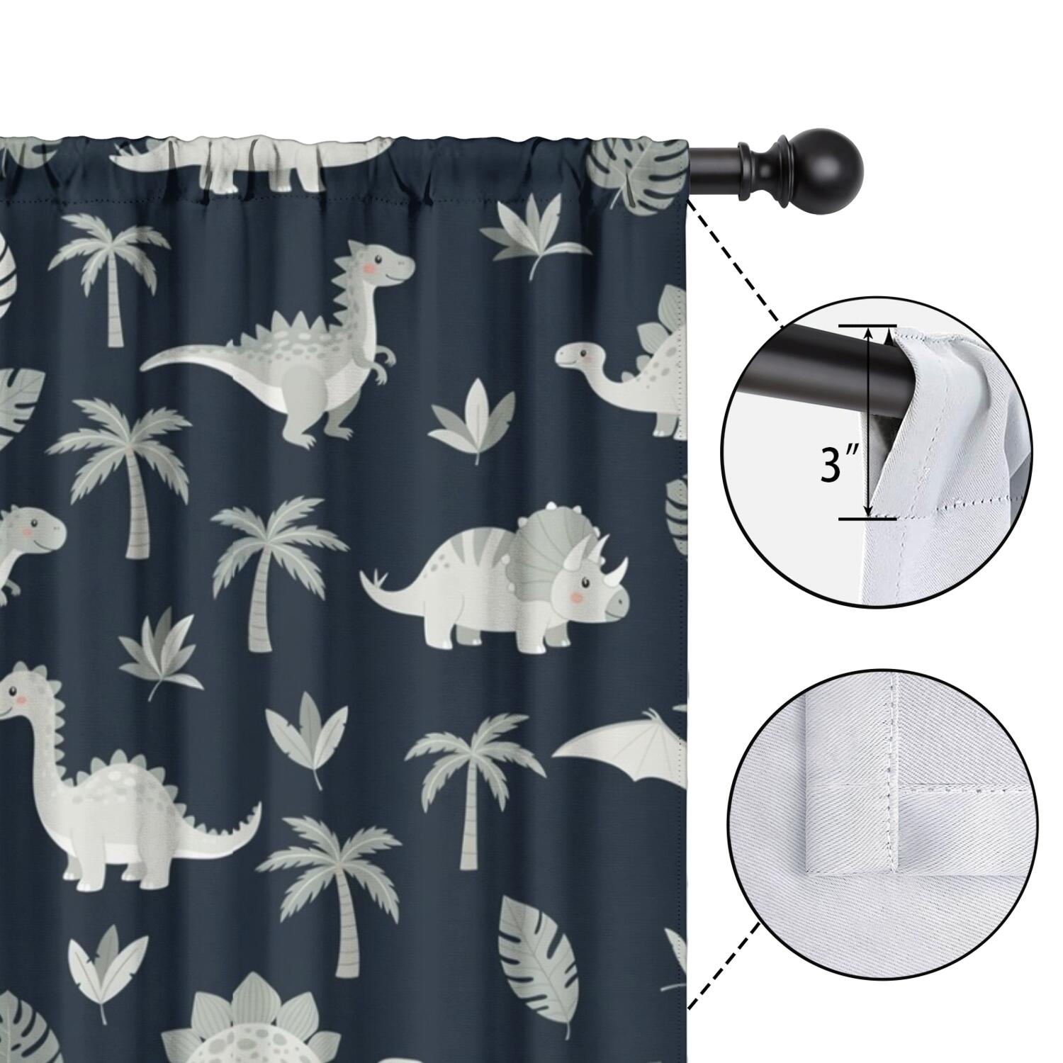 Blackout Kids Curtains,Gray Dinosaurs Exotic Leaves Childrens Insulated Curtains Set Of 2,Bedroom Essentials,Toddler Room Decor 42"x84"
