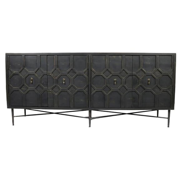 Samara Solid Wood 4 Door Sideboard on Cast Iron Base in Brown